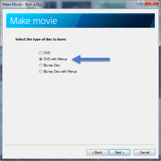 Make Movie - select option